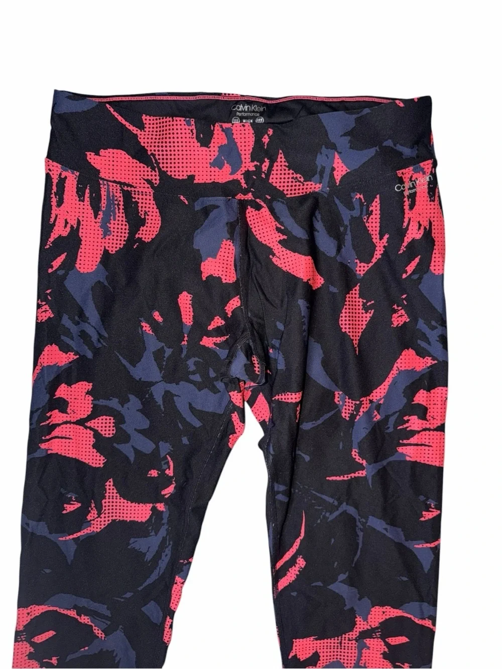 Calvin Klein Coral, Black & Grey Abstract Print Cropped Leggings